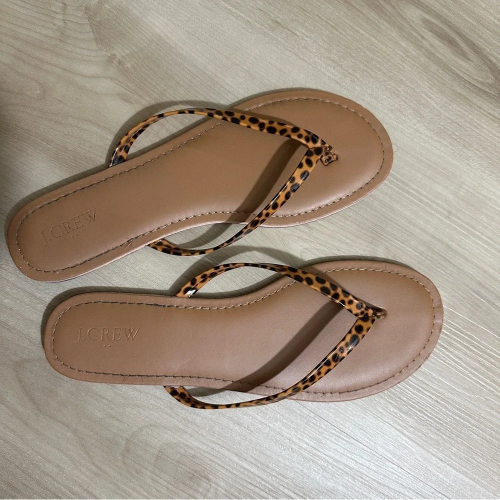 J.Crew Brown Animal Print Thong Flip Flop Sandals Size 10‎